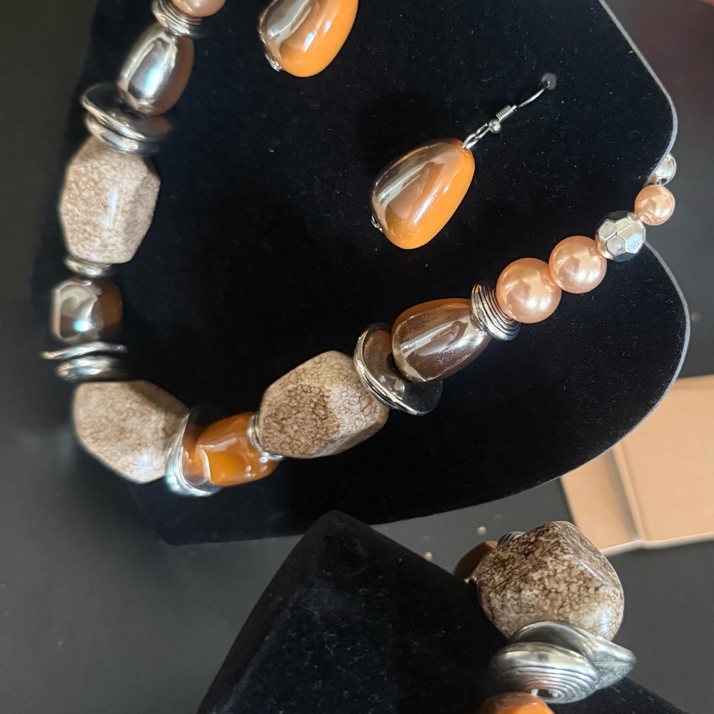 Paparazzi Brown and Orange Beaded Necklace Set